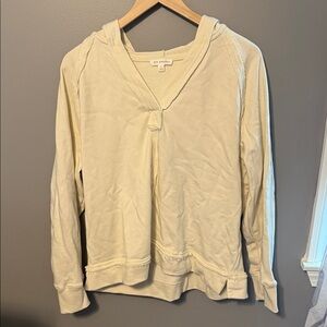 Free People Cream V-Neck Hoodie